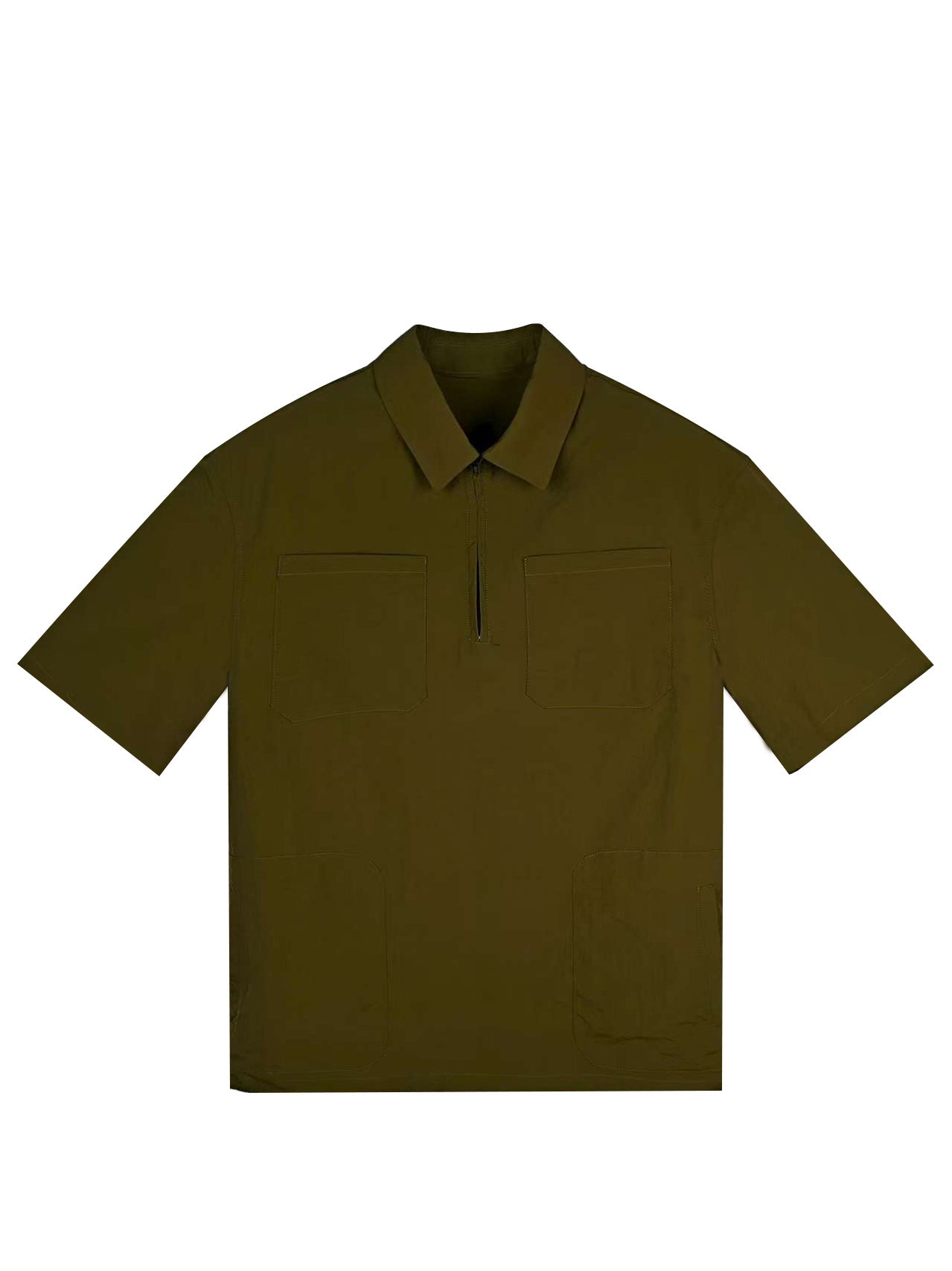 Men's Relaxed Fit 100% Nylon Polo Shirt - Half-Zip Collared Casual Top with Multi Pockets