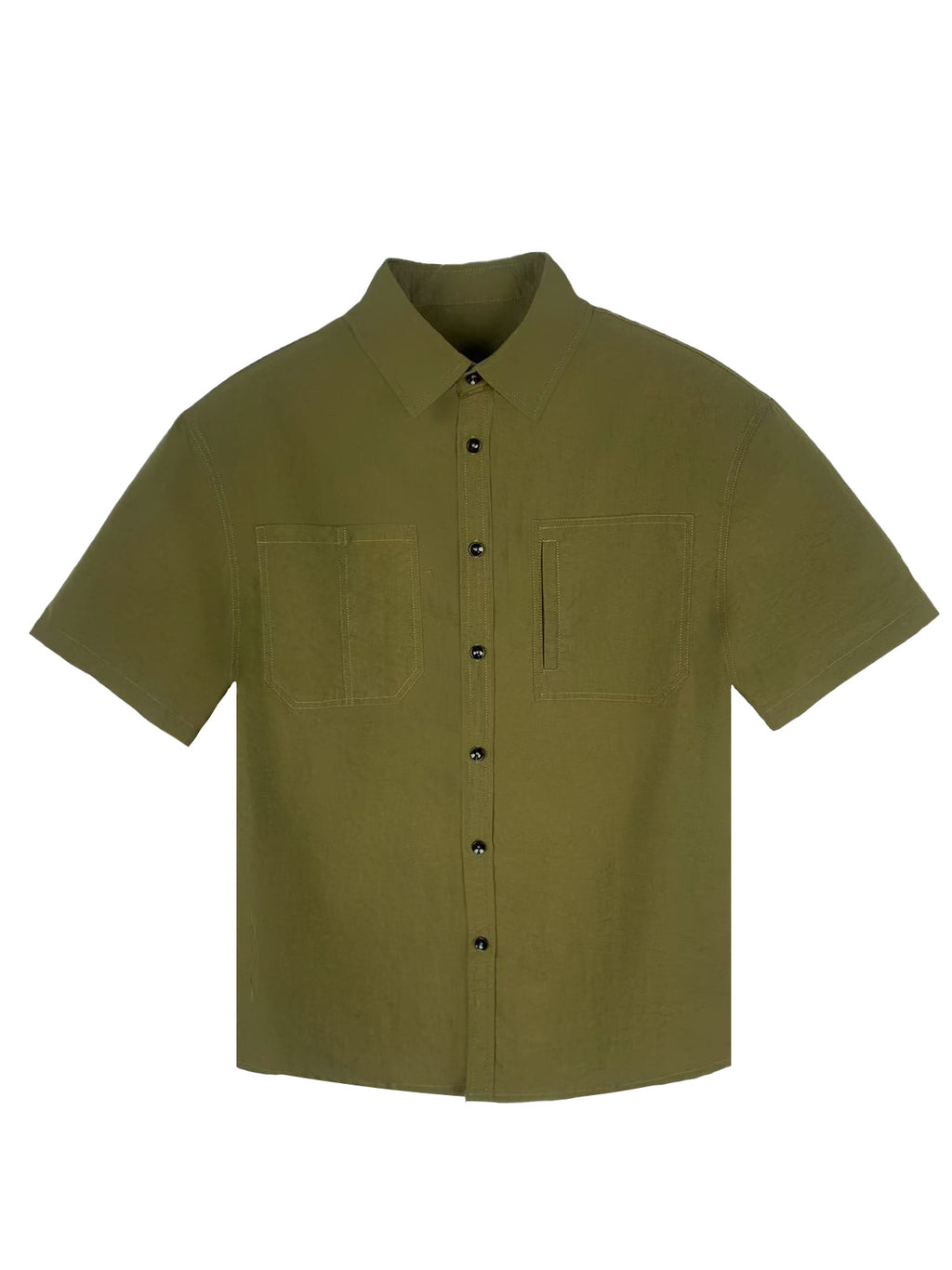 Men's Relaxed Fit 100% Nylon Short Sleeve Shirt - Button-Down Collared Casual Top with Utility Pockets