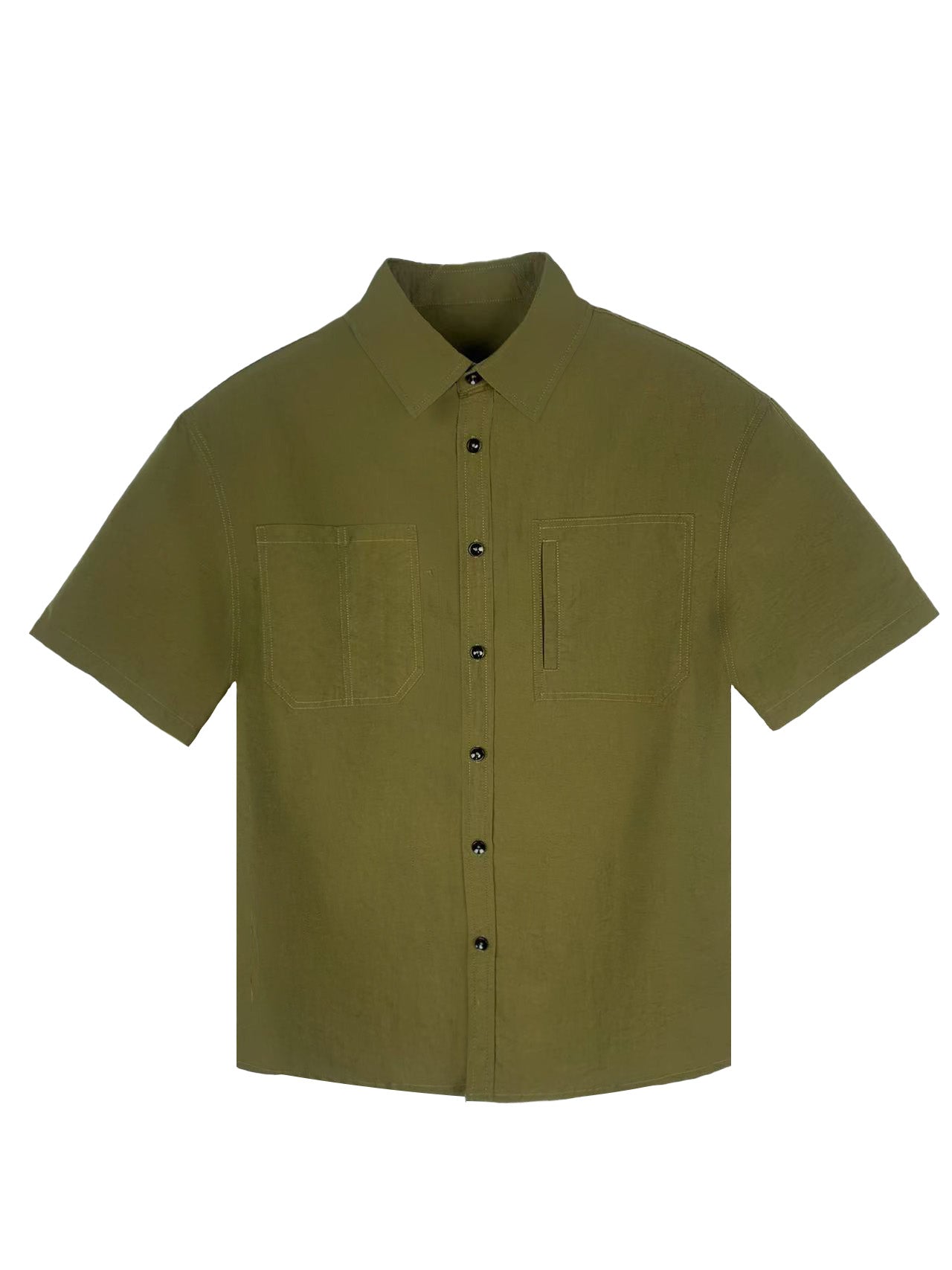 Men's Relaxed Fit 100% Nylon Short Sleeve Shirt - Button-Down Collared Casual Top with Utility Pockets