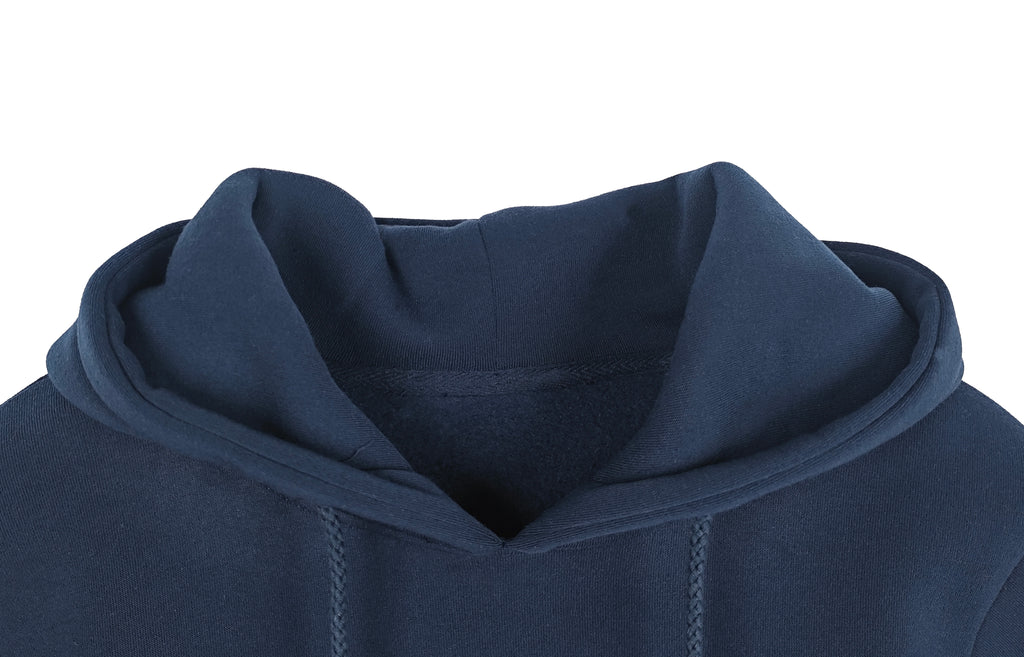Men's Navy Blue Polyester Hoodie - Classic Pullover with Kangaroo Pocket