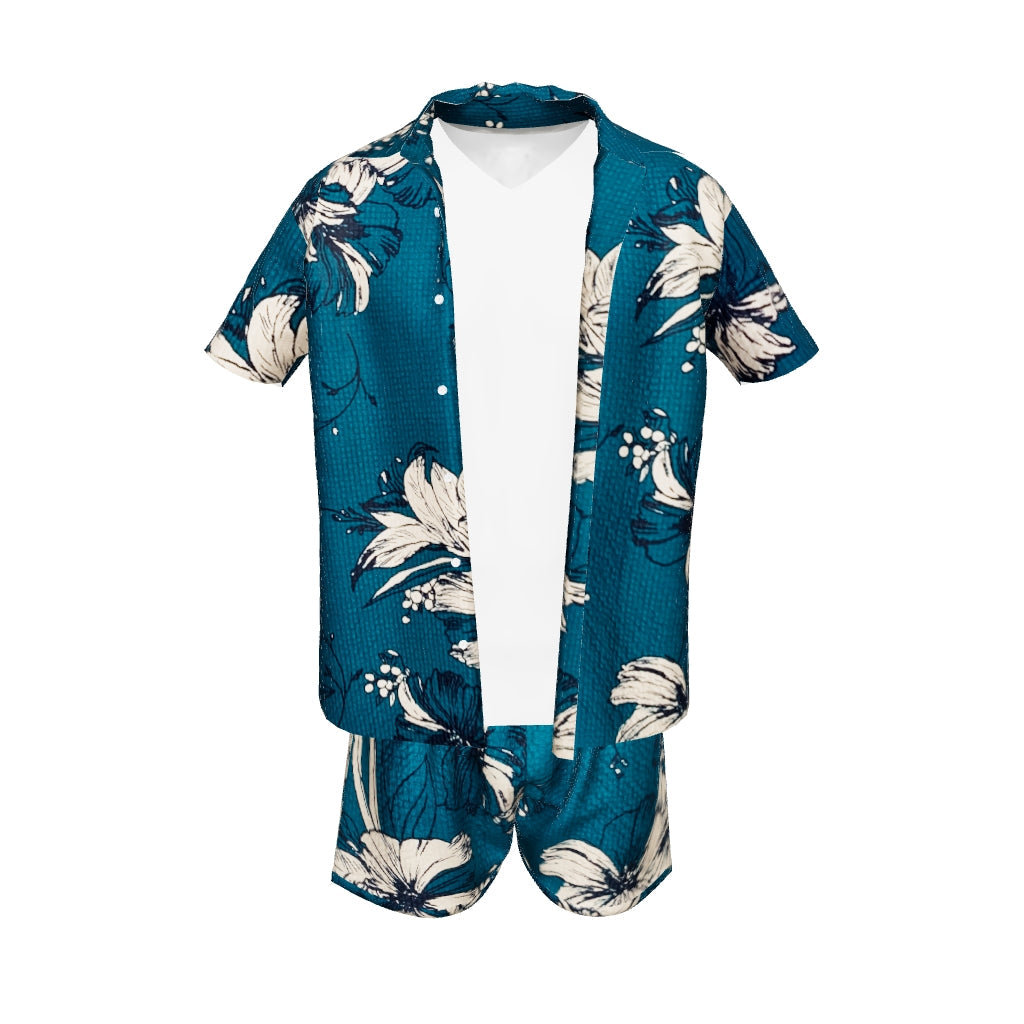 Men's Relaxed Fit 100% Nylon Floral Print Camp Collar Short Sleeve Shirt - Hawaiian Beach Vacation Casual Shirt