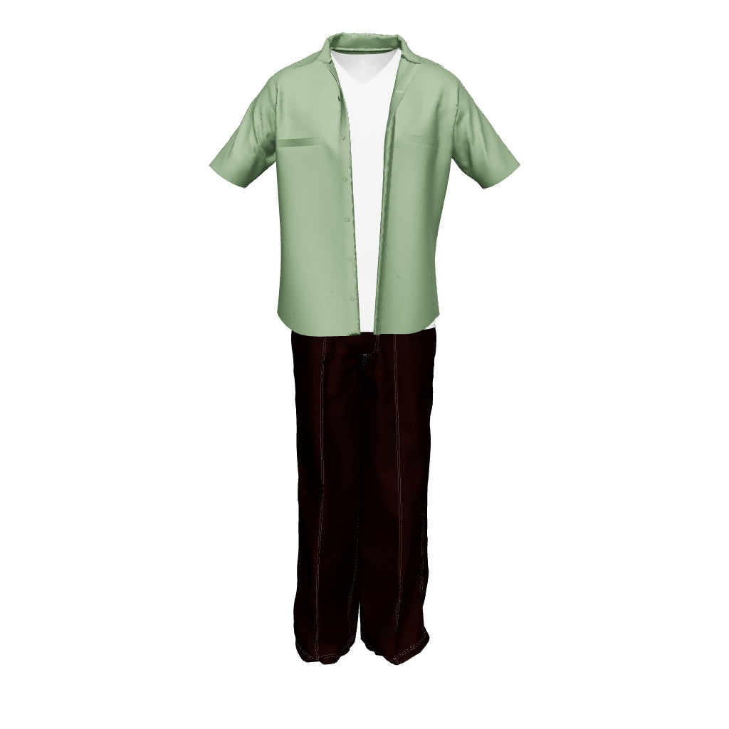 Men's Relaxed Fit 100% Nylon Short Sleeve Shirt - Olive Green Collared Casual Top with Angled Chest Pockets
